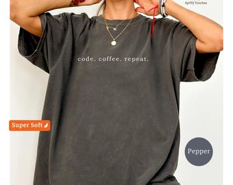 Code Coffee Repeat T-Shirt, Programmer Gift, Comfort Colors Tee, Developer, Coding Lover, Funny T Shirt, Coder, Debugging Gift