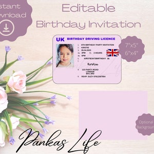 Kids Driver Licence Birthday Invitation, Printable UK Fake Licence Birthday Invite, Toy Licence, Editable Invitation, Edit Yourself,