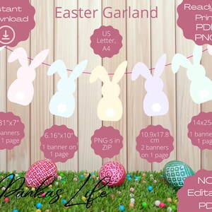 Osterhasen-Girlande, Ostergirlande, Ostergirlande zum Ausdrucken, Osterhasen-Dekor, Hasen-Geburtstags-Dekor, Frohe Ostern