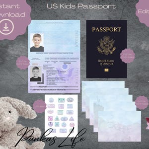 Editable Pretend Play US Kids Passport, Printable Passport Cover, Travel Stamps,  Adventure Time, Toddler Travel Essentials