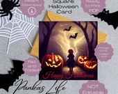 Halloween Printable Greeting Card, Spooky Season, Halloween Ephemera, Square Halloween Card, Trick Or Treat, Funny Halloween Card