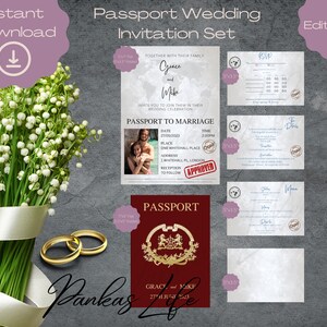 Pass-Einladung für die Hochzeit Druckbare Pass-Vorlage Hochzeitspass-Einladungen All In One Hochzeitseinladung Vorlage Set