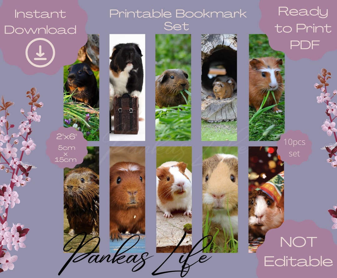 Guinea Pig Gifts Pet Bookmark Set, Printable Bookmarks for Pet Lovers ...