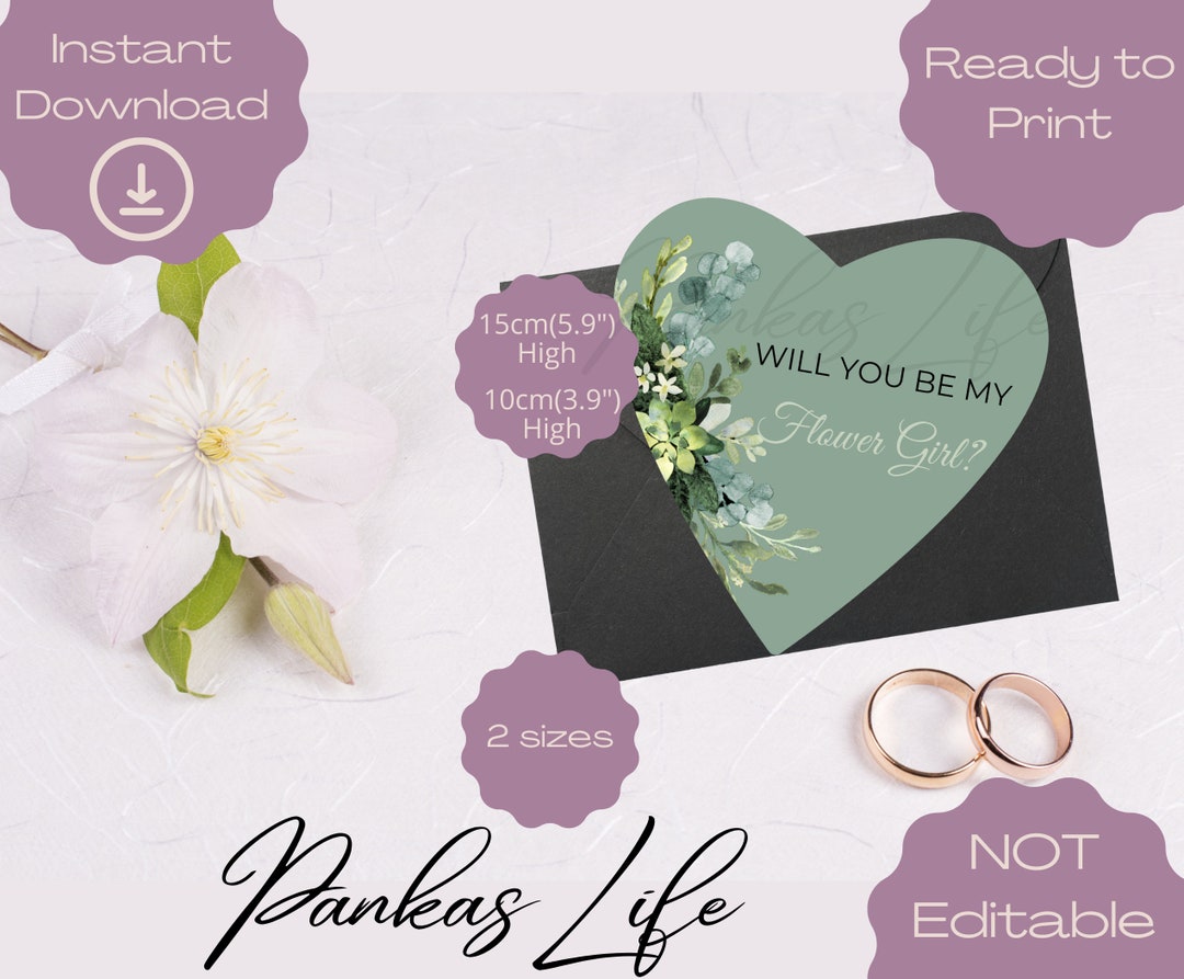 Printable Heart Shaped Flower Girl Card Template PDF Heart Will You Be ...