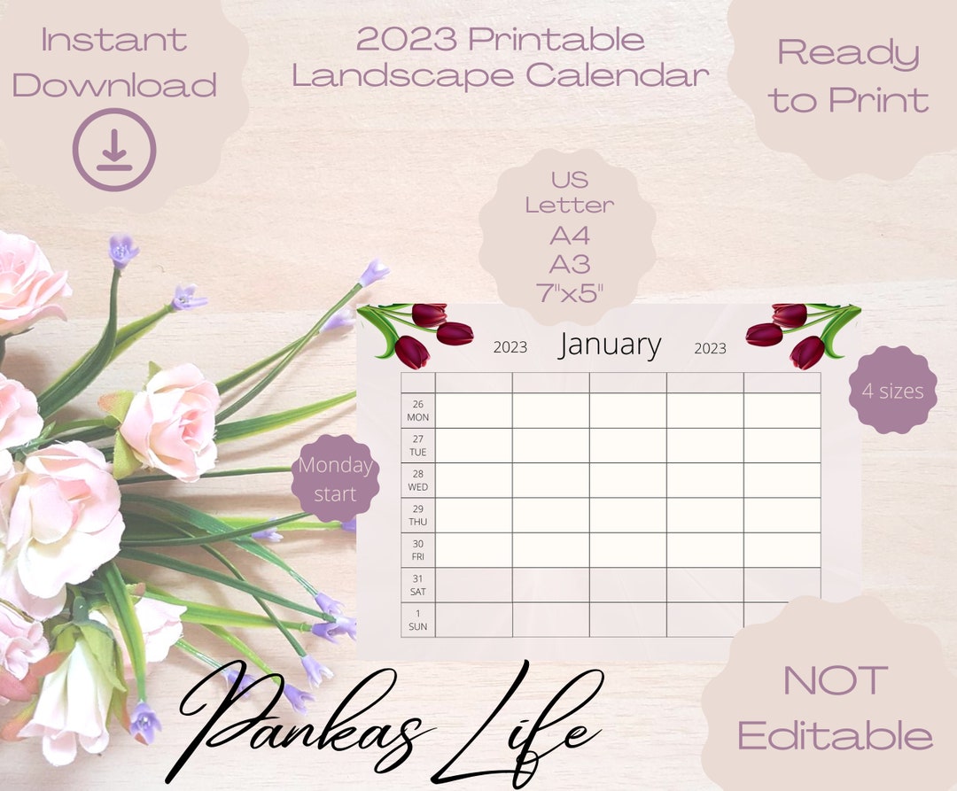 Weekly Planner Printable Calendar Floral Wall Calendar Etsy