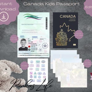 Editable Pretend Play Canada Kids Passport, Printable Passport Cover, Travel Stamps,  Adventure Time, Toddler Travel Essentials
