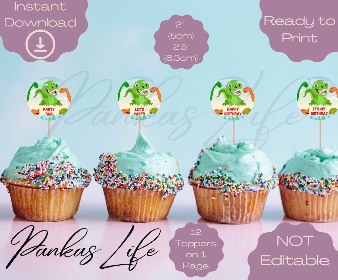 Printable Dinosaur Cake Toppers Round and Colorful Three Rex Birthday ...