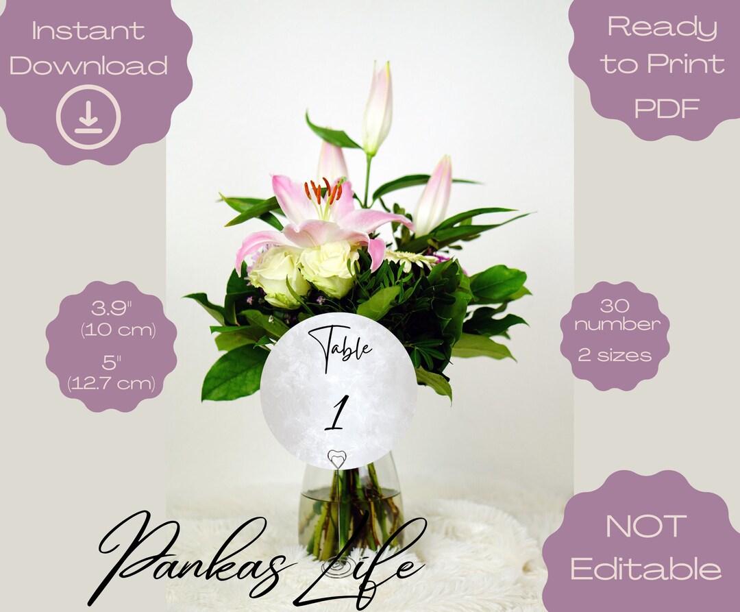 Printable Silver Round Table Numbers for Wedding Table Number - Etsy