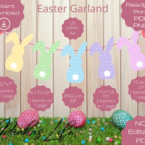 Herzen Osterhasen Girlande, Ostergirlande, Osterhasen Dekor, Hase Geburtstag Dekor, Frohe Ostern, Liebesherzen, Girlande zum selbst Ausdrucken
