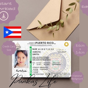 Bewerkbaar fantasiespel Puerto Rico Rijbewijs voor kinderen Rijbewijssjabloon Afdrukbaar speelgoed Bewerkbaar blijven rijden Geslaagd rijden