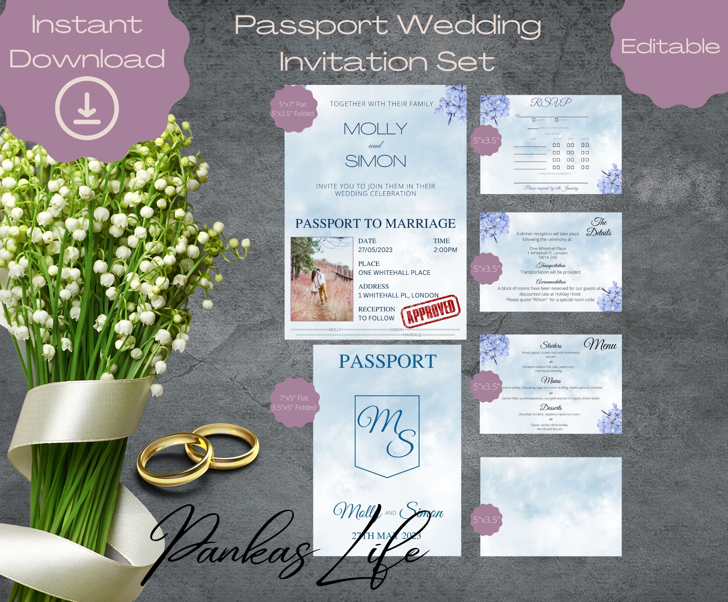 Printable Passport Wedding Invitation Template Suite Wedding - Etsy