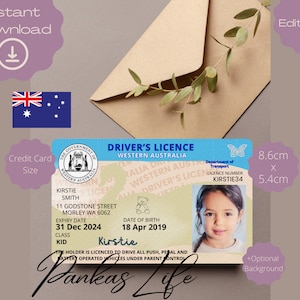Fantasiespel Australisch rijbewijs voor kinderen, rijbewijssjabloon West-Australië, afdrukbaar speelgoed bewerkbaar blijven rijden speelgoed voor peuters