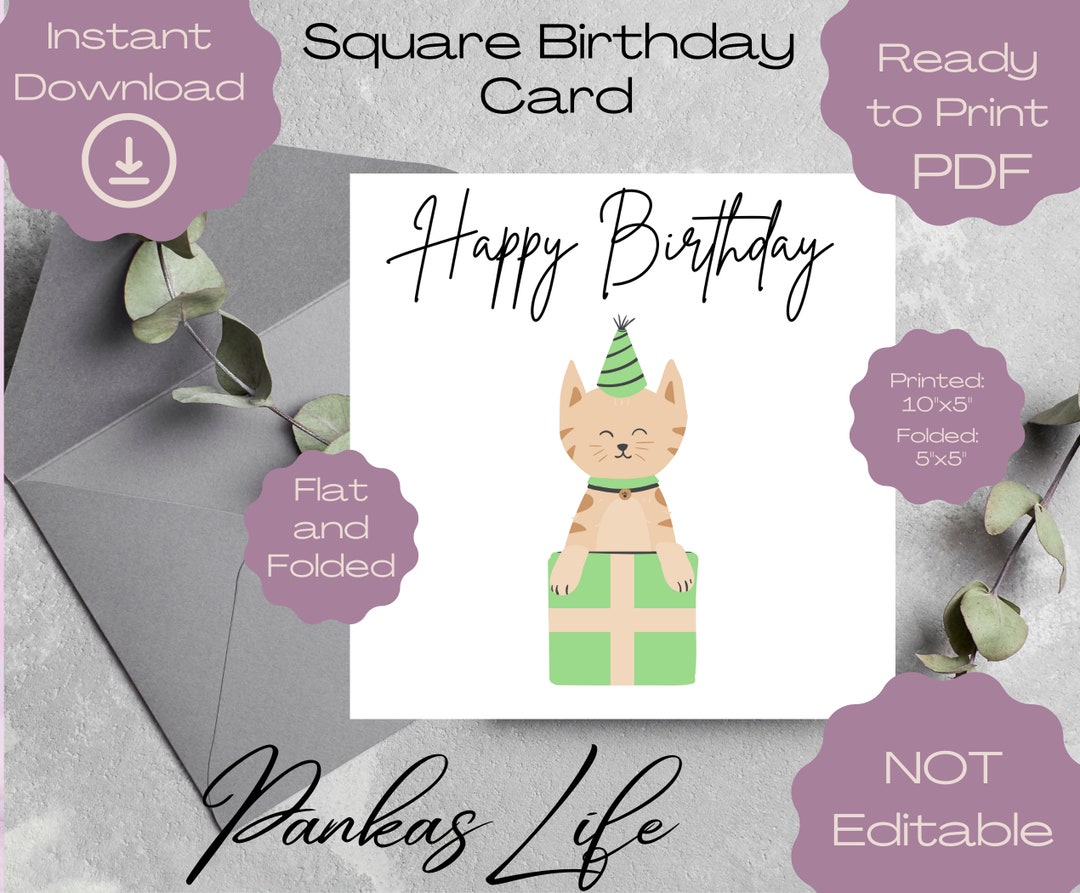 Cat Birthday Card for Cat Lovers Printable Cat Mom Gift Happy Birthday ...
