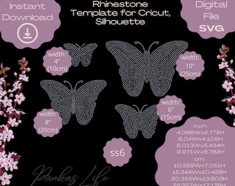 Butterfly SVG Rhinestone Template Bundle, ss6 Bling Pattern, Cricut SVG File, Silhouette Cut File, Sparkly Tshirt Design, Rhinestone Top