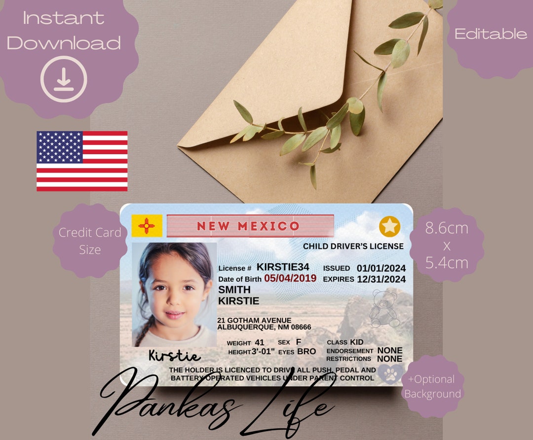 Pretend Play Usa Driver License for Kids, New Mexico Driving Licence ...