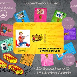 Fantasiespel superheld ID-set voor kinderen, sjablonen feestthema, speelgoed voor peuters, missiekaarten, fantasierijk spel, feestartikelen, taarttopper