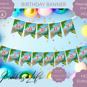Dinosaurier alles Gute zum Geburtstag Banner, druckbare Dino Geburtstagsdekorationen, Flaggenbanner, Dinosaurier Geburtstagsparty Zubehör, Dinosaurier Geschenke