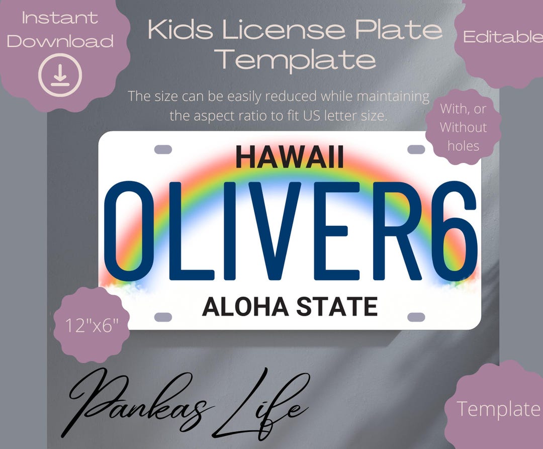 Custom License Plate for Kids, Hawaii Kids Room Decor Template ...