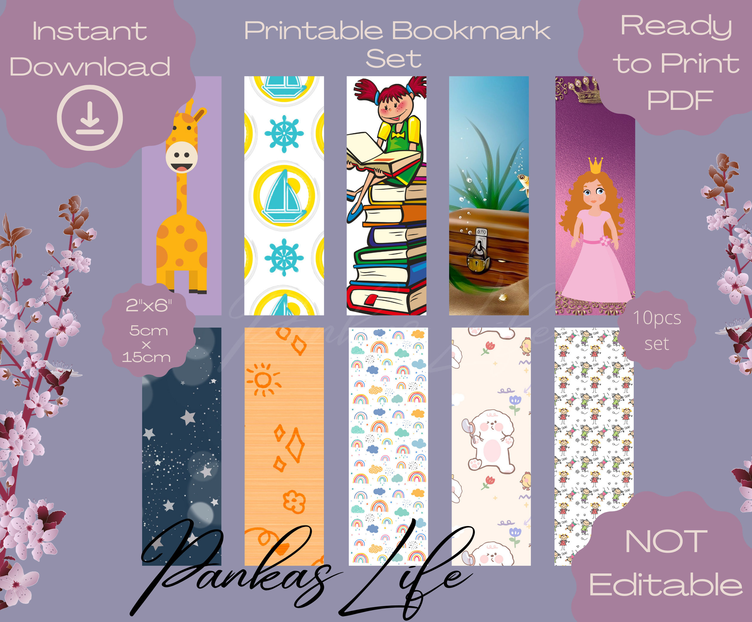 Cute Printable Bookmark Set for Kids Party Favor Gift Etsy