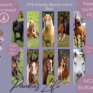 Horse Bookmark Set Gift For Horse Lover, Printable Horse Page Markers, Cute Animals Bookmarks, Book Accessories, Horse Lover Gift