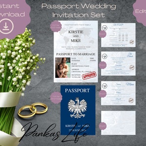 Ziel Hochzeit Passport Einladung Canva Vorlage, druckbare Pass All in One Hochzeitseinladung, Reise Thema Hochzeit