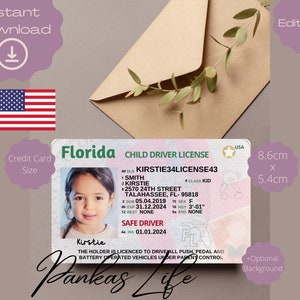 Pretend Play Usa Driver License For Kids, Florida Driving Licence Template, Printable Toy Editable Keep Driving, Passed Driving