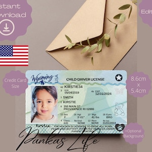 Pretend Play Usa rijbewijs voor kinderen, Wyoming rijbewijssjabloon, afdrukbaar speelgoed bewerkbaar blijven rijden, peuterspeelgoed