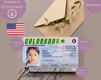 Pretend Play Usa Driver License For Kids, Colorado Driving Licence Template, Printable Toy Editable Keep Driving, Toddler Toy