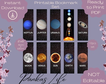 Printable Solar System Planets Bookmark Set Space Digital Bookmark Back To School Gift For Kids Homeschool Printable Preschool Learning
