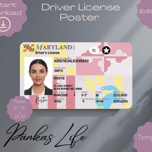 Maryland-rijbewijsposter voor kinderen, Amerikaans rijbewijssjabloon, afdrukbaar speelgoed bewerkbaar muurdecor 37,18 x 23,32
