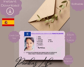 Licencia de conducir española de juego de simulación editable para niños, plantilla de licencia de conducir, licencia de juguete imprimible editable seguir conduciendo, conducción aprobada