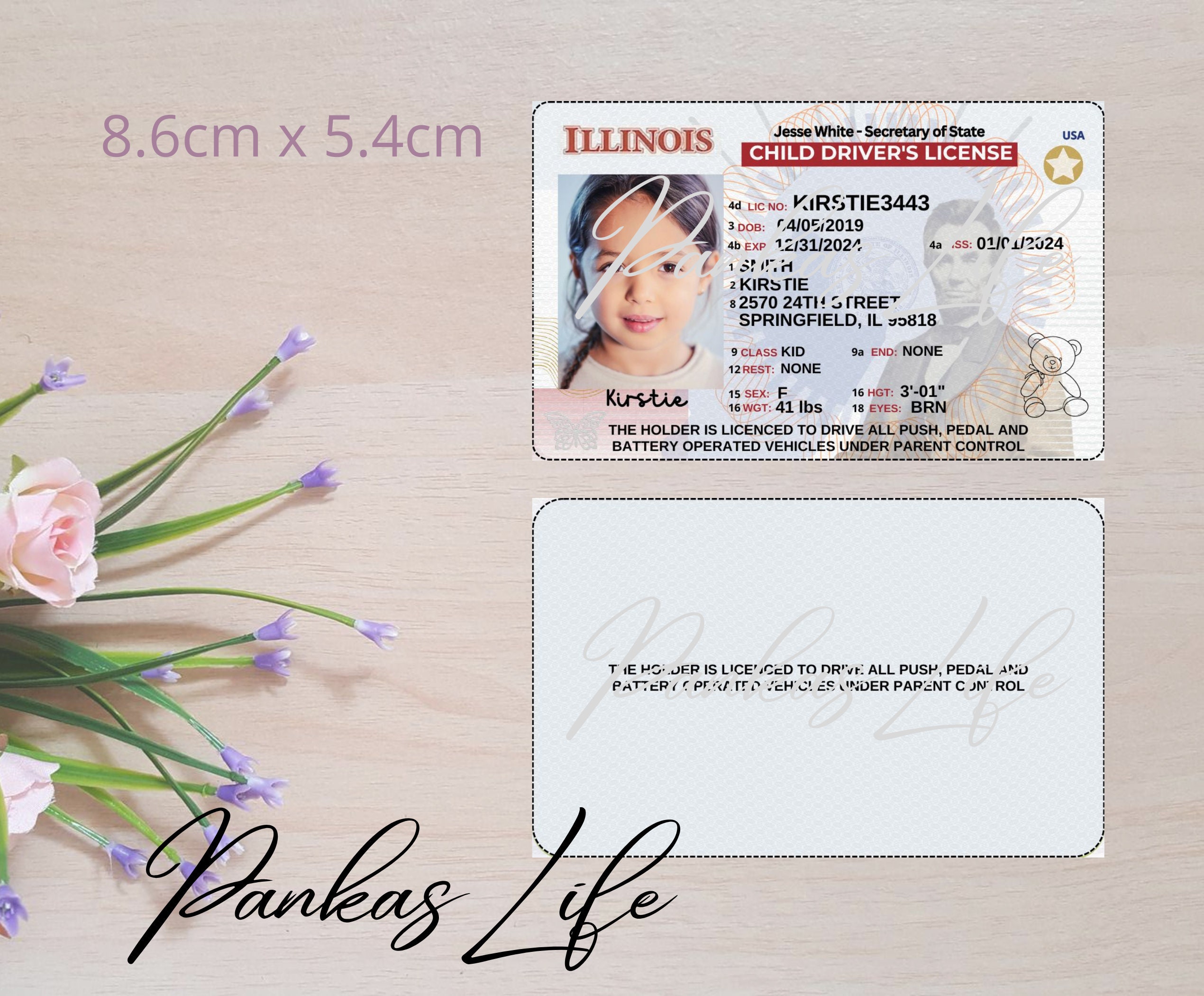 Editable Pretend Play Usa Driver License for Kids, Illinois Driving ...