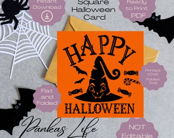 Printable Halloween Hat Greeting Card, Spooky Season, Halloween Ephemera, Square Halloween Card, Trick Or Treat, Funny Halloween Card