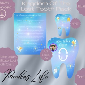 Ensemble modifiable de fée des dents, lettre de fée des dents, certificat de jeu de simulation, carte des dents perdues, kit imprimable, accessoires pour tout-petits, cadeau préscolaire