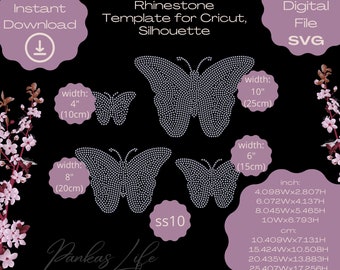 Butterfly Rhinestone Template SVG Bundle, ss10 Bling Pattern, Cricut SVG File, Silhouette Cut File, Sparkly Tshirt Design, Rhinestone Top