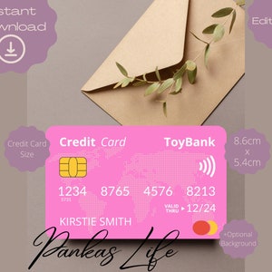 Carte de crédit modifiable pour jouer à faire semblant pour enfants, argent fictif, jouets pour tout-petits, carte bancaire artisanale, carte de débit jouet, imprimable préscolaire
