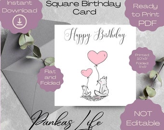 Printable Birthday Card, Cute Happy Birthday Card, Birthday Card For Her, Birthday Gift For Her, Foxes Birthday Card For Kids, Digital