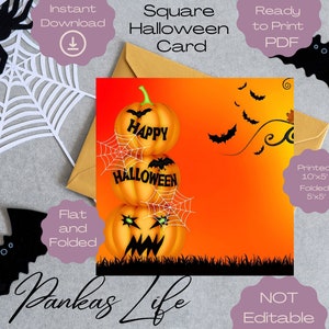 Carte de vœux d’Halloween imprimable, Saison effrayante, Éphémères d’Halloween, Carte d’Halloween carrée, Trick Or Treat, Carte d’Halloween drôle, Citrouille