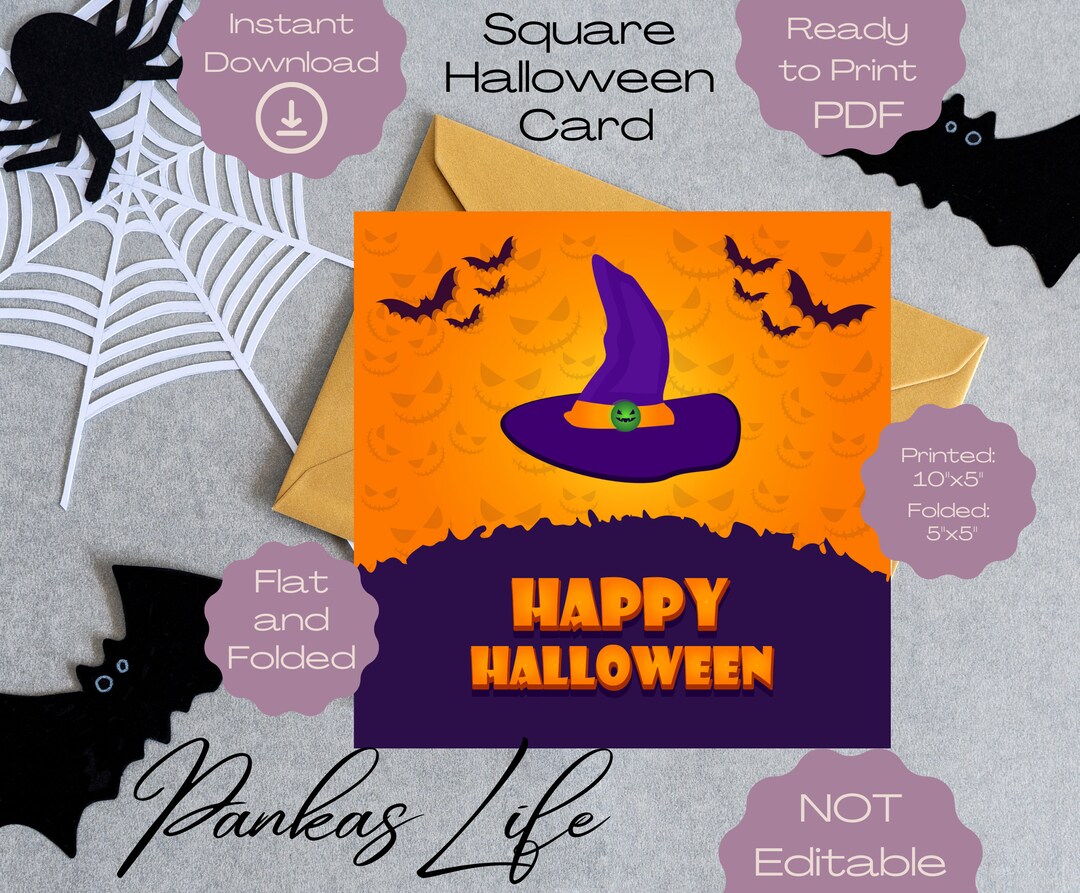 Halloween Printable Greeting Card, Halloween Ephemera, Square Halloween ...