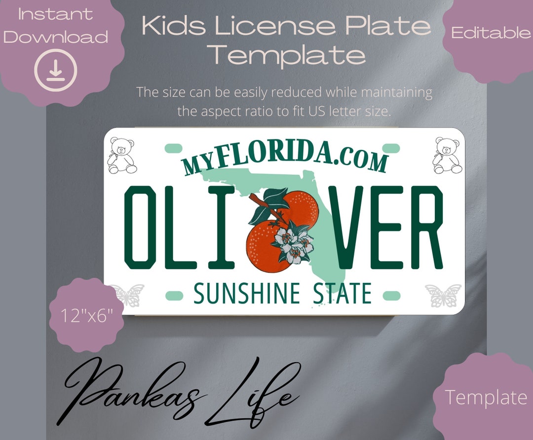 Editable Pretend Play Usa License Plate for Kids Florida Kids Room ...