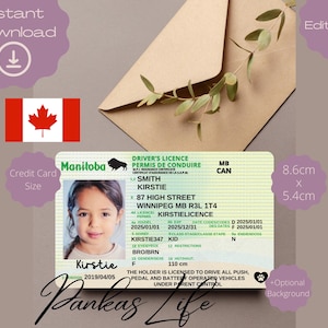 Pretend Play Canada rijbewijs voor kinderen, Manitoba-rijbewijssjabloon, afdrukbaar speelgoed bewerkbaar blijven rijden, geslaagd voor autorijden