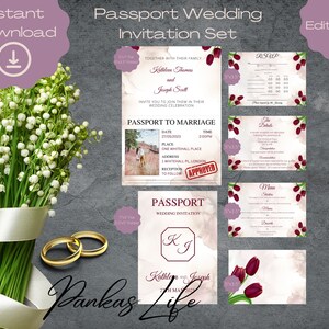 Druckbare Hochzeitspass-Einladungsvorlage, Hochzeit in Zielland, Reise-Thema Hochzeit, Pass-Hochzeitseinladungsvorlage