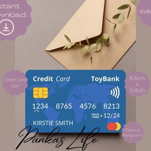 Bearbeitbar Pretend Play Kreditkarte für Kinder Spielgeld Kleinkind Spielzeug, DIY Craft Bank Karte, Spielzeug Debitkarte, Vorschule druckbar