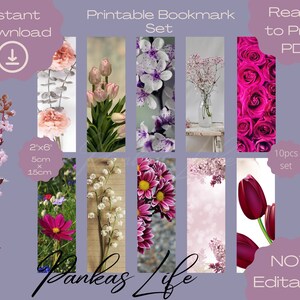 Floral Bookmark Set Gift For Readers, Printable Page Markers, Printable Gift Tags For Party Favors, Hang Tags, Bookmark For Women