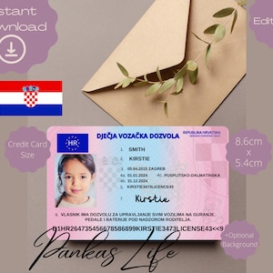 Kroatisch fantasiespel Rijbewijs voor kinderen, rijbewijssjabloon, afdrukbaar speelgoedlicentie bewerkbaar blijven rijden, geslaagd voor autorijden