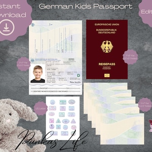 Editable Pretend Play German Kids Passport, Printable Passport Cover, Travel Stamps,  Adventure Time, Toddler Travel Essentials