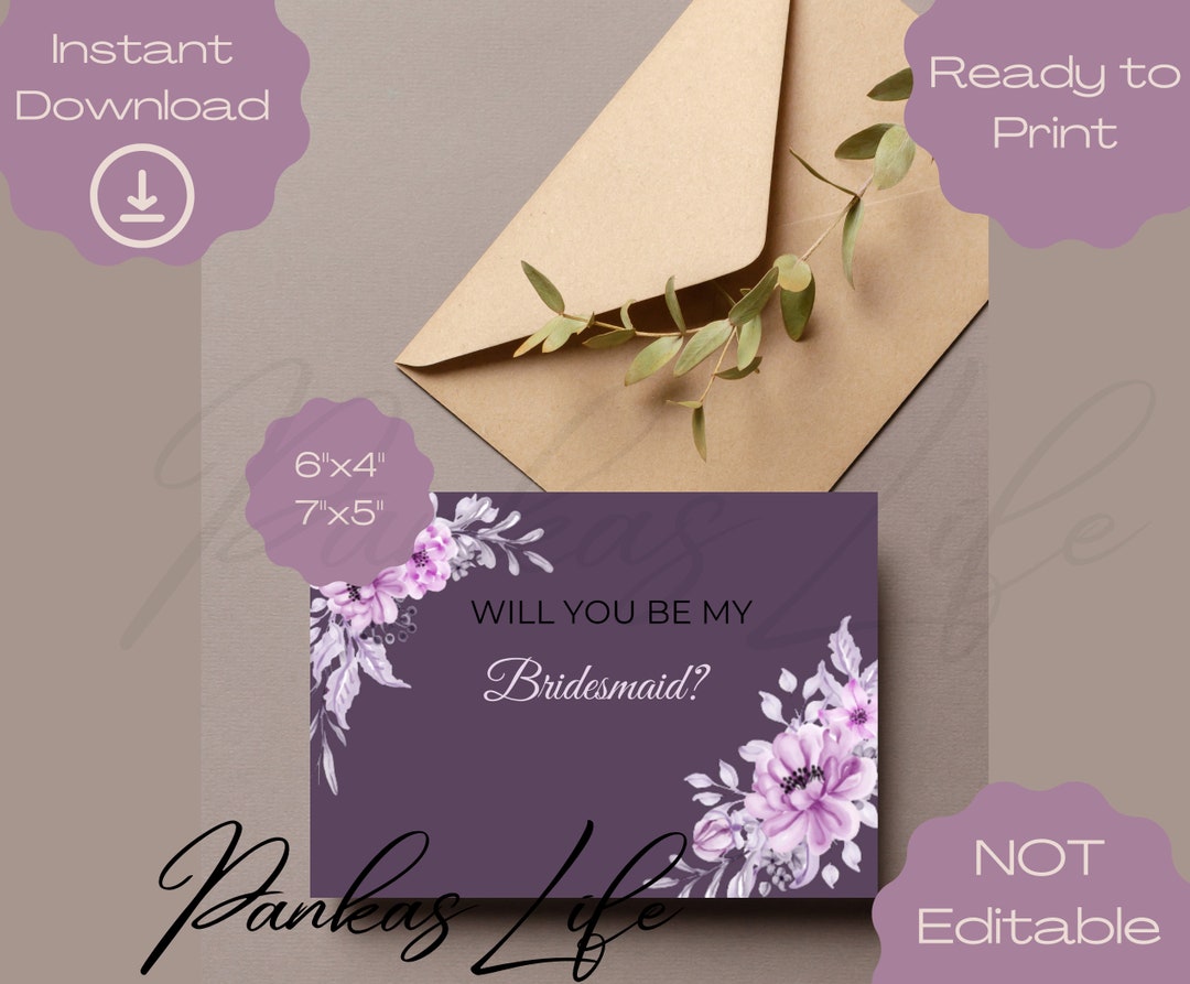 Will You Be My Bridesmaid Card Template PDF, Bridesmaid Proposal Card