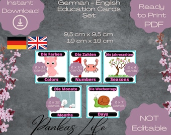 German English Bilingual Flashcards, Dual Language Learning Set, German Preschool Basics Bundle, Homeschool Printables, Foreign Language