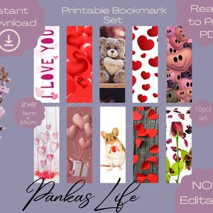 Printable Kids Valentines Day Bookmark Set Valentine Party Favors, Hang Tags, Classroom Valentines