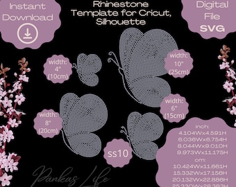 Butterfly Rhinestone Template SVG Bundle, ss10 Bling Pattern, Cricut SVG File, Silhouette Cut File, Sparkly Tshirt Design, Rhinestone Top